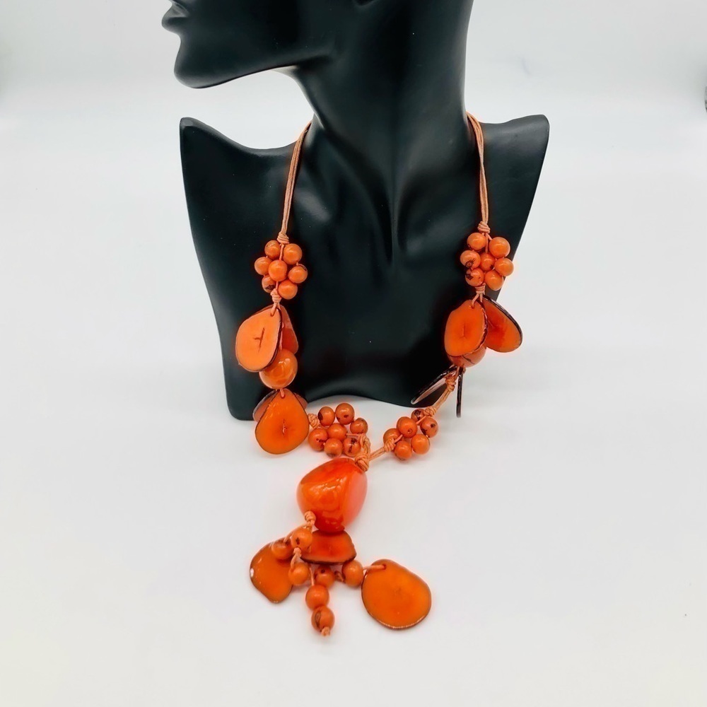 Tagua Nut Necklace Orange 21 Inches